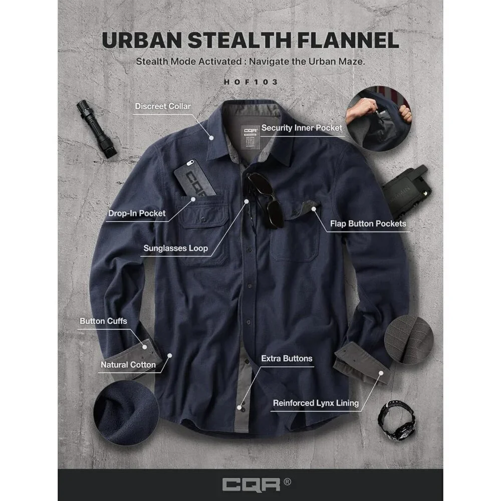 🆕Mens Solid Navy Cotton Flannel Shirt Long Sleeve Casual Outdoor Plaid